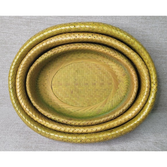 Crate and Barrel Other - 3 Crate & Barrel Bambu Bamboo Nesting Bowls Woven 11 1/2" x 14" Large Basket